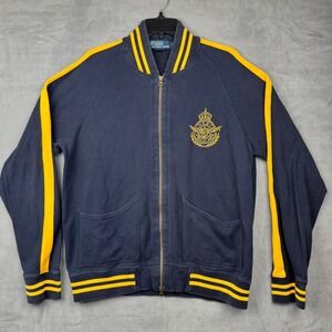 Vintage Polo Ralph Lauren Navy Blue Yellow Crest Logo Track Jacket Size L Preppy